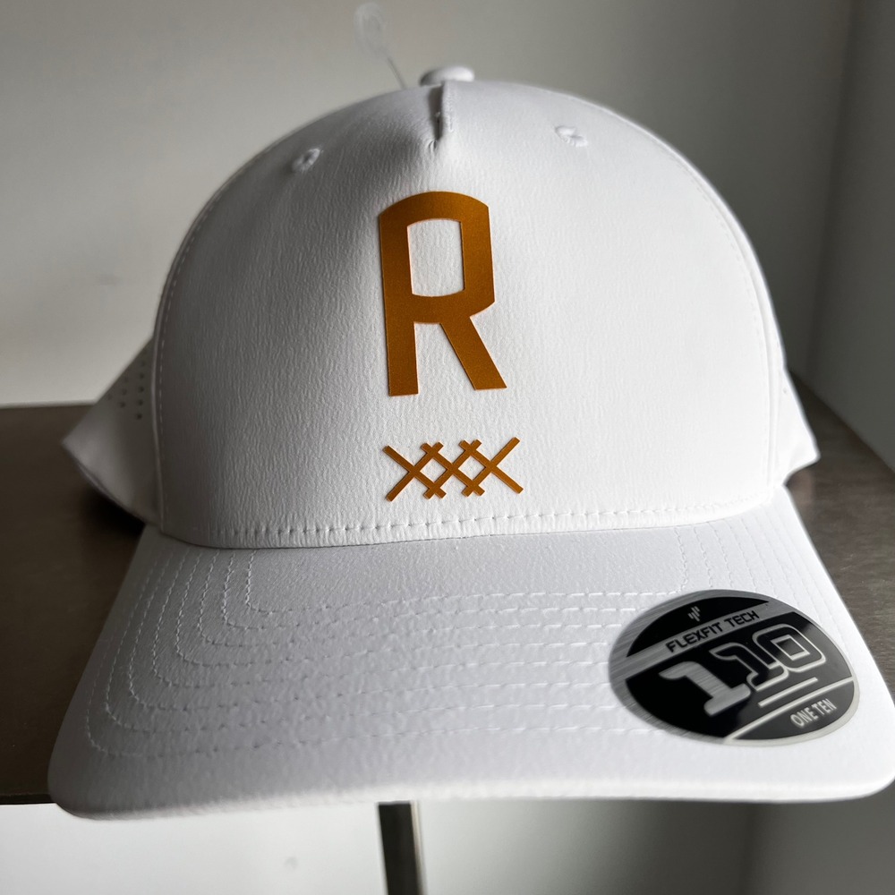 Rhone NEW Yupoong Hat Flexfit Tech 110 White Copper R XXX Logo Snapback